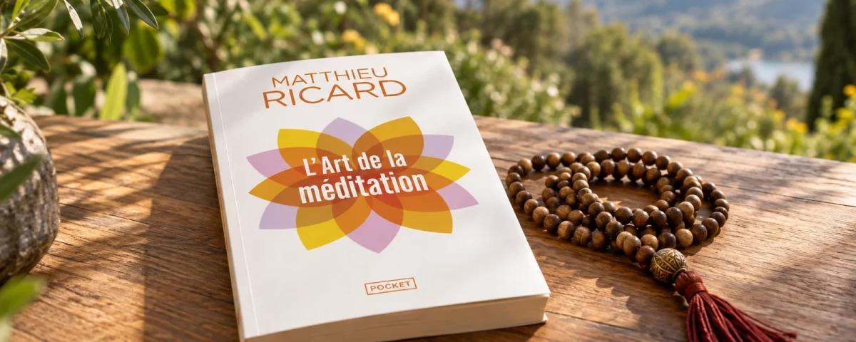 Le livre L'Art de la méditation, de Matthieu Ricard, posé sur une table en bois